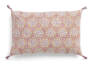 Cushion with tassels in Fuchsia Rose City Palace print