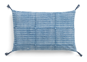Cushion with tassels in Navy Blue Leaf print