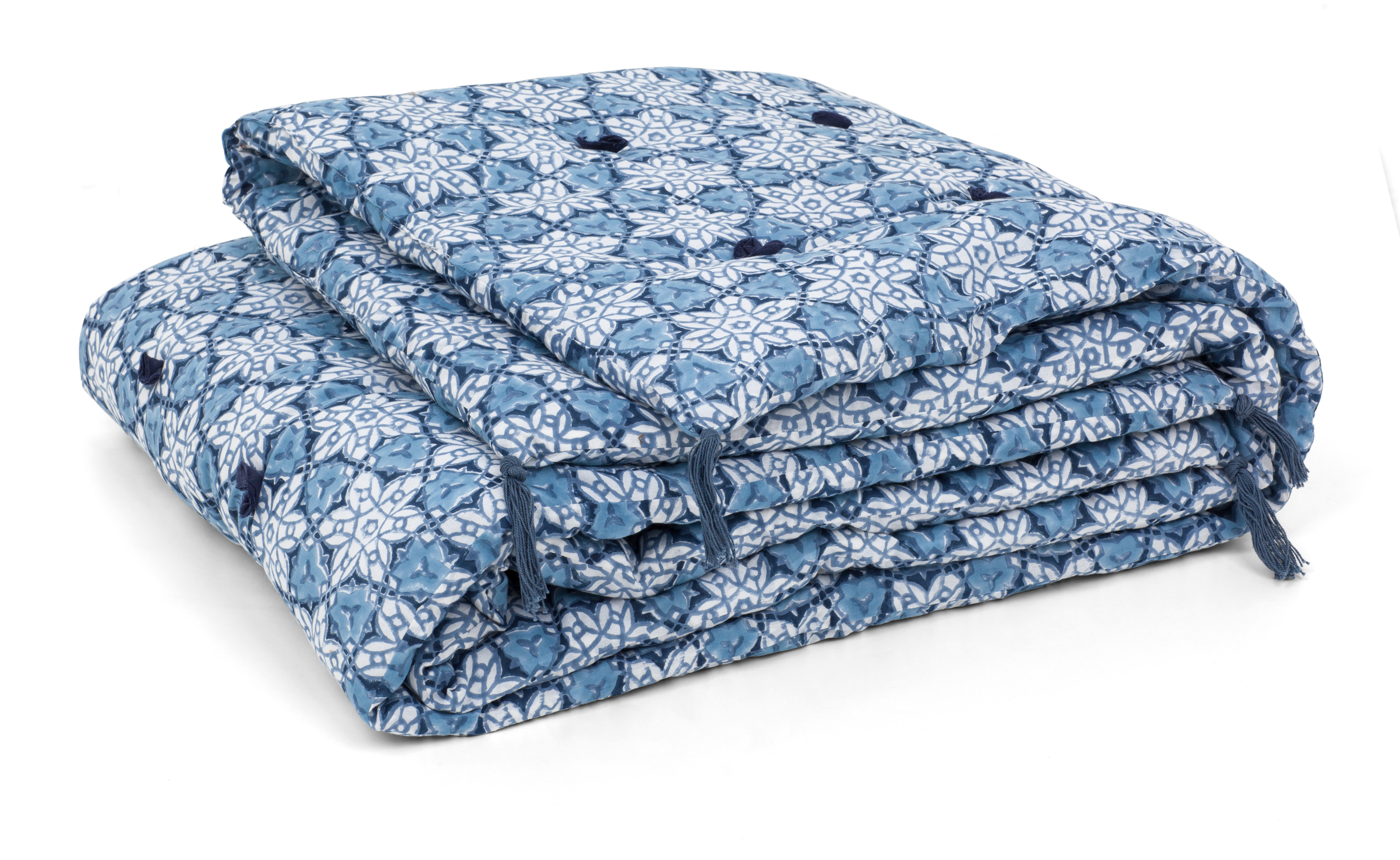 Cotton quilt with City Palace print in Navy Blue