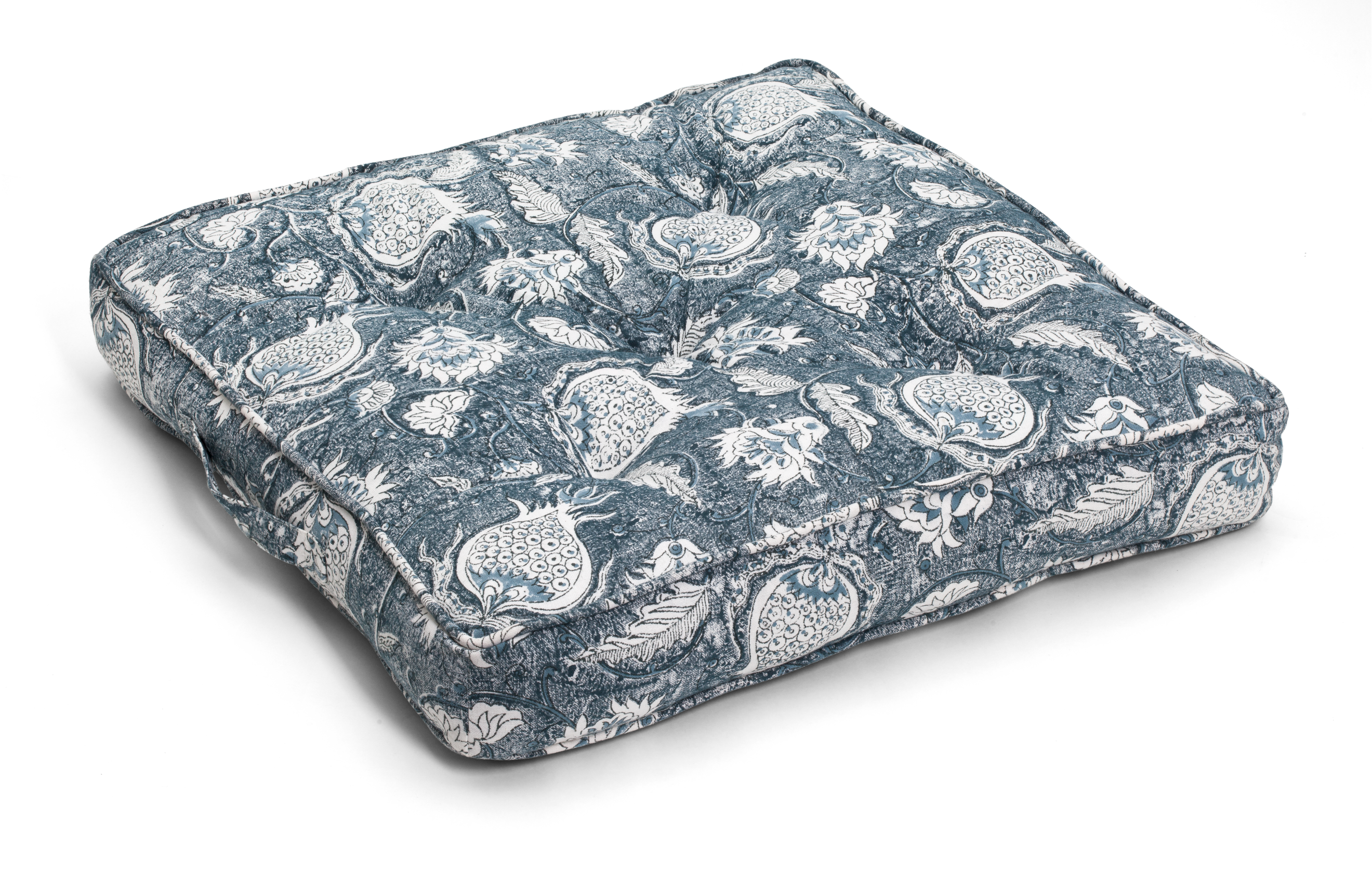 Square seat cushion with Pomegranate print in Navy Blue