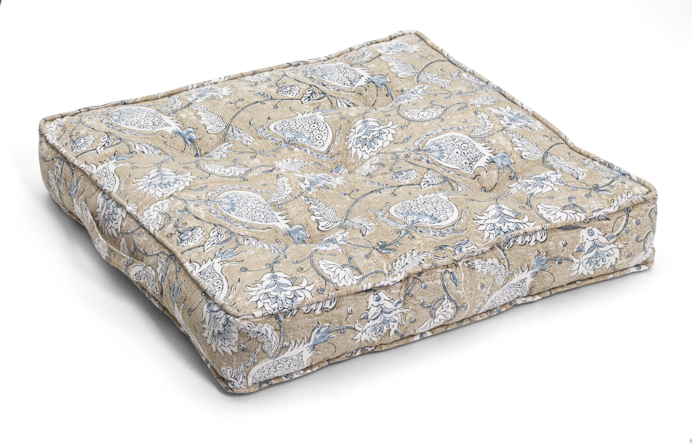 Square seat cushion with Pomegranate print in Blue