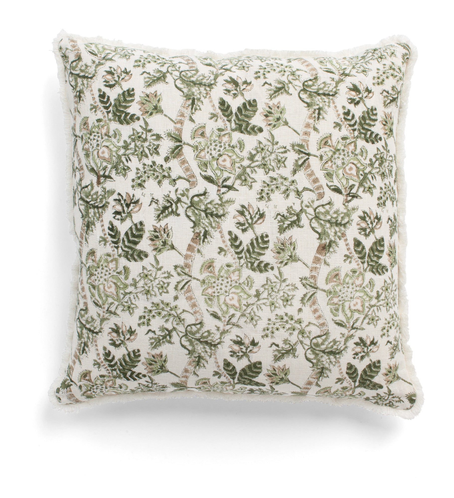 Linen cushion with Floral print in Olive