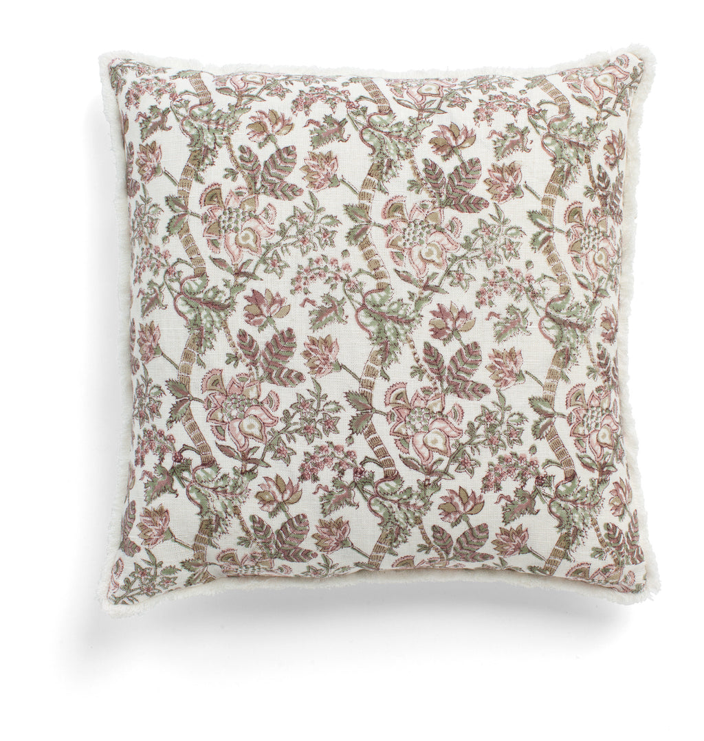 Linen cushion with Floral print in Ruby