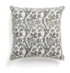 Linen cushion with Floral print in Sea Blue