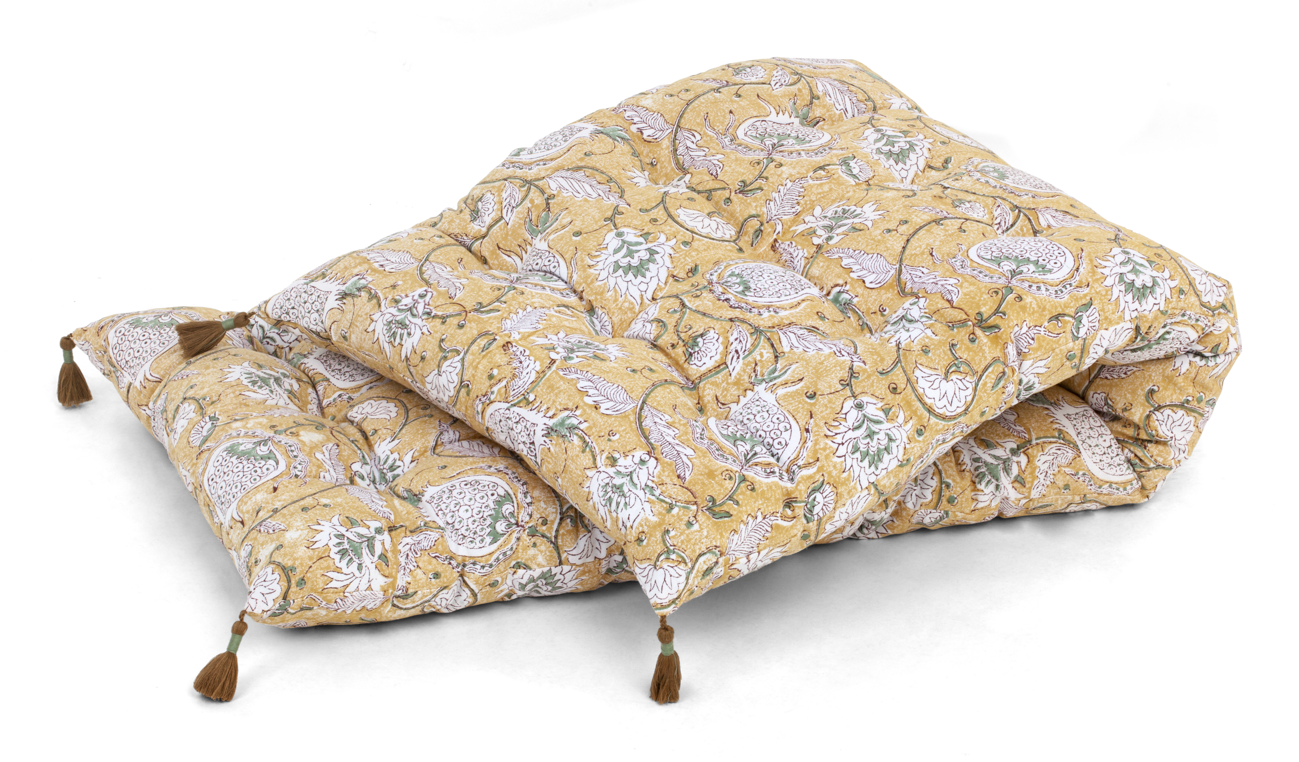 Long seat cushion with Pomegranate print in Ochre