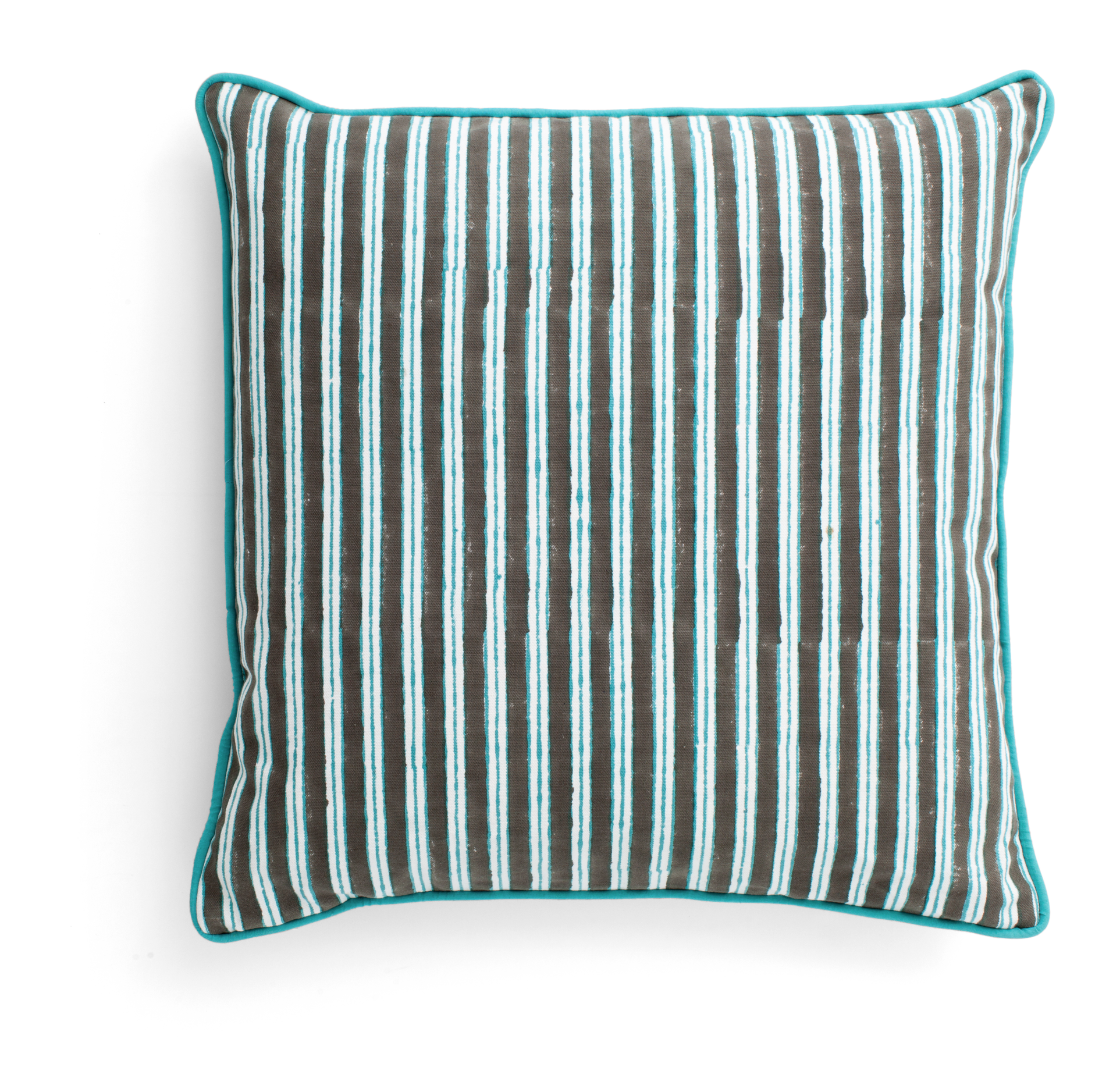 Indian Stripe Cushion in Turquoise and Grey
