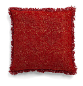 Red linen cushion with Gold print