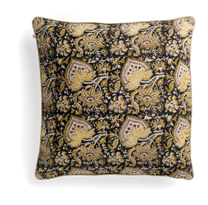 Linen cushion with Oriental print in Black