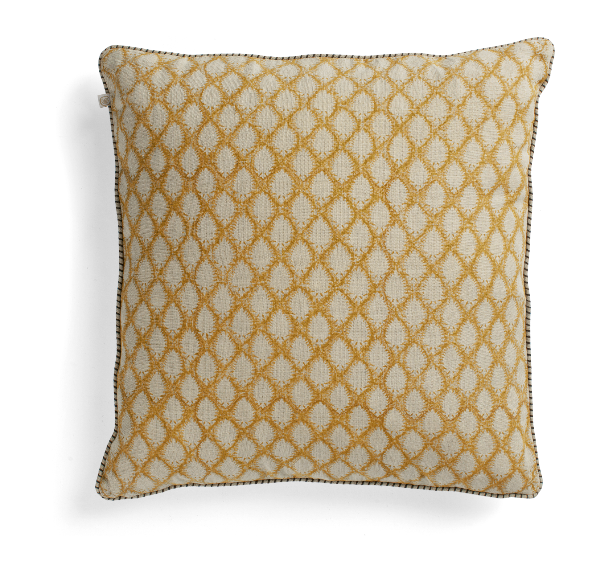 Linen cushion with Cypress print in Ochre