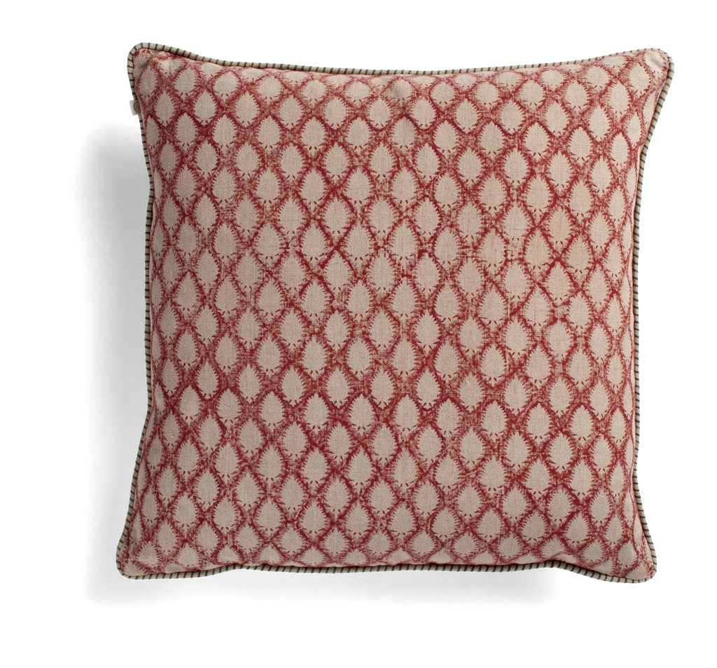 Linen cushion with Cypress print in Red