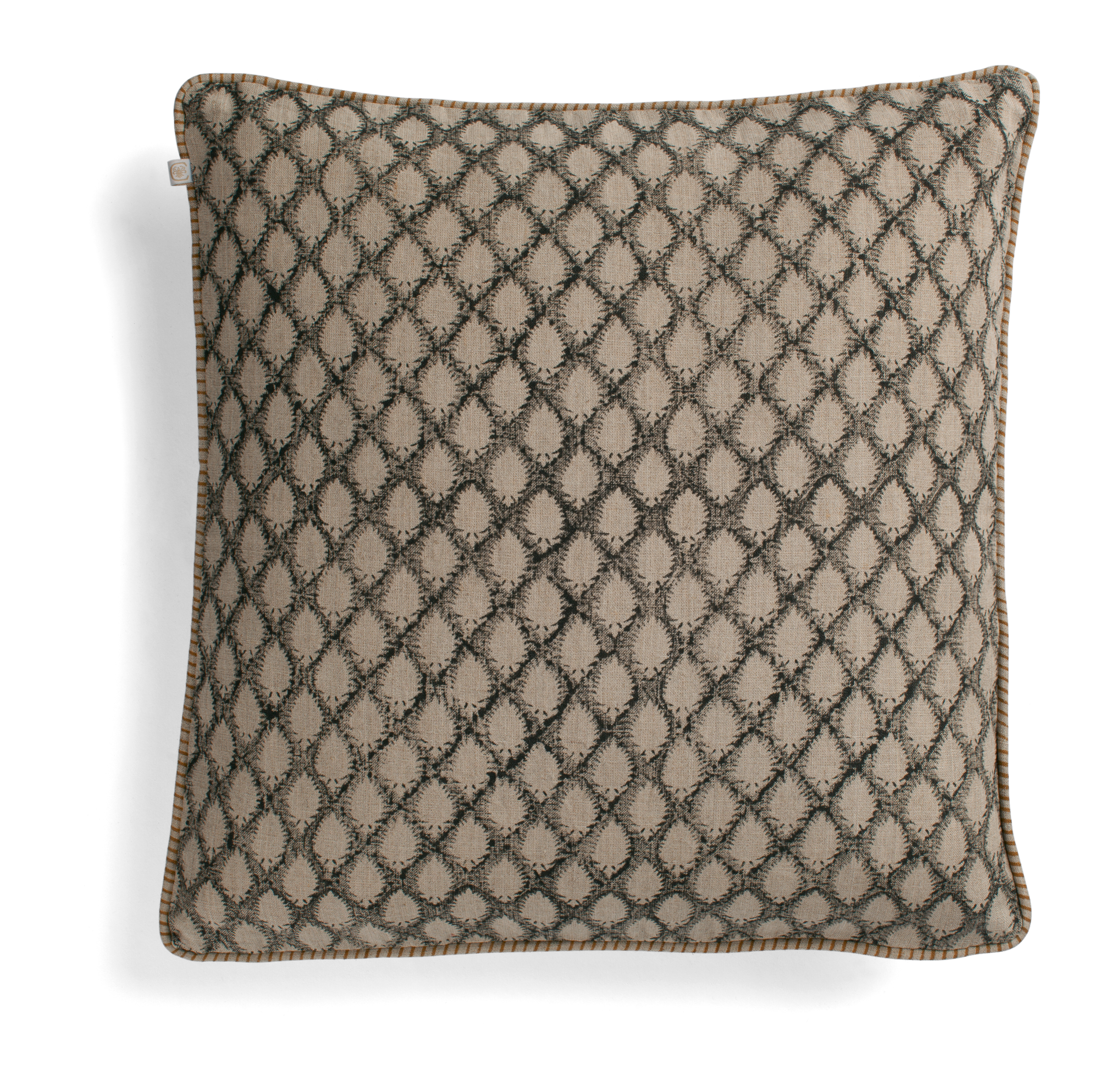 Linen cushion with Cypress print in Black