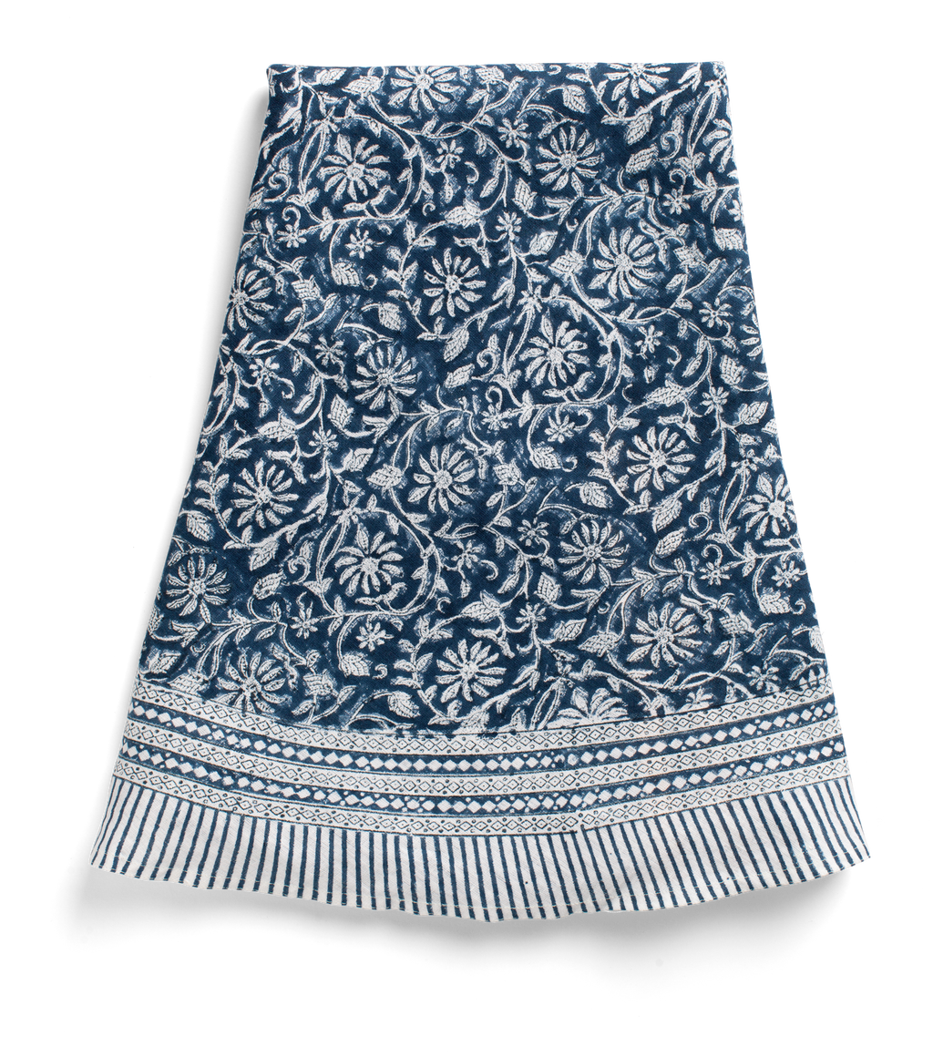 Round linen tablecloth with Margerita print in Navy Blue