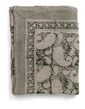 Linen tablecloth with Big Paisley® print in Green