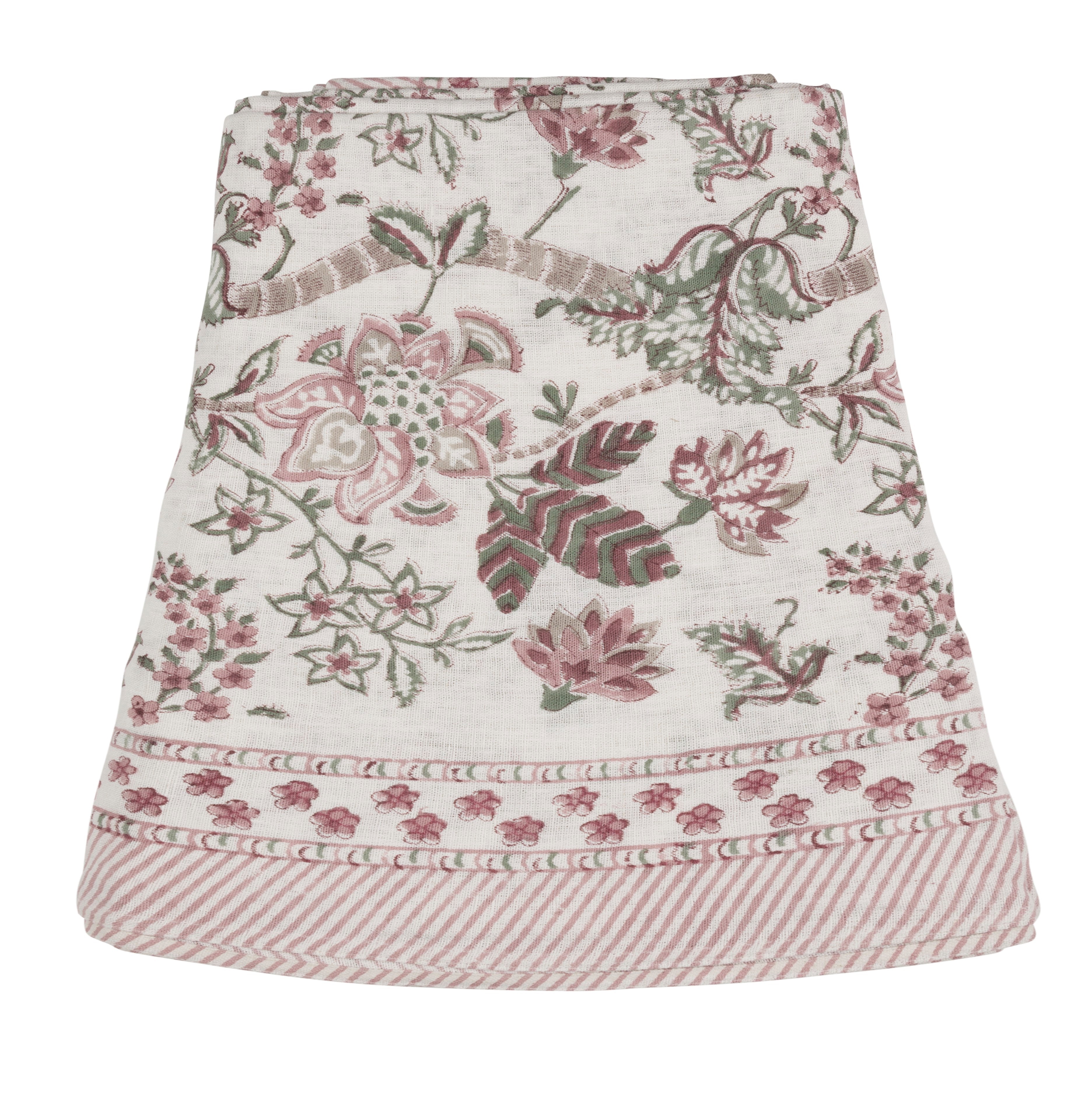 Round linen tablecloth with Floral print in Ruby