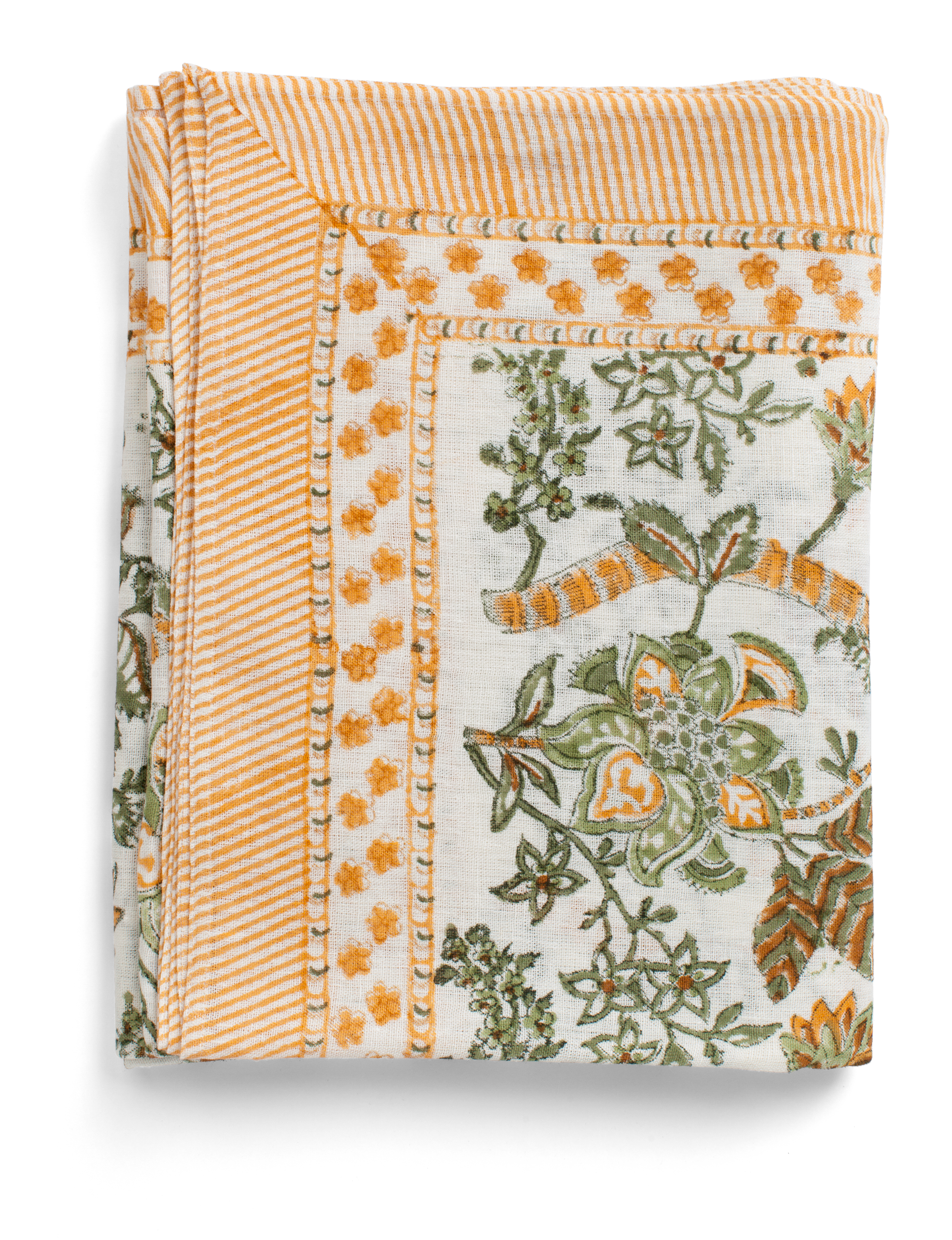 Linen tablecloth with Floral print in Ochre