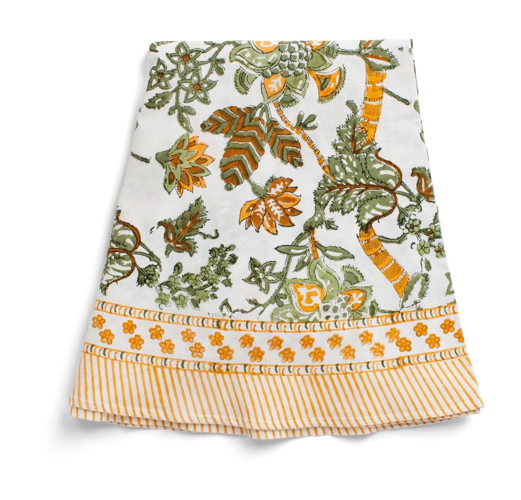 Round Tablecloth with Floral print in Ochre