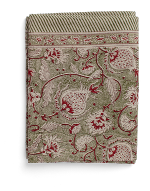 Linen tablecloth with Pomegranate print in Green