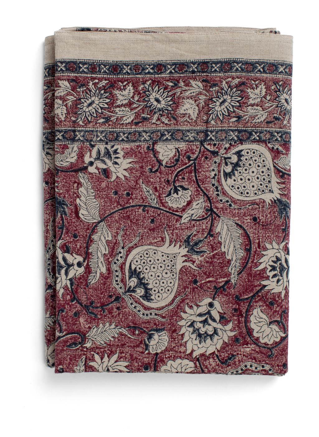 Linen tablecloth with Pomegranate print in Burgundy