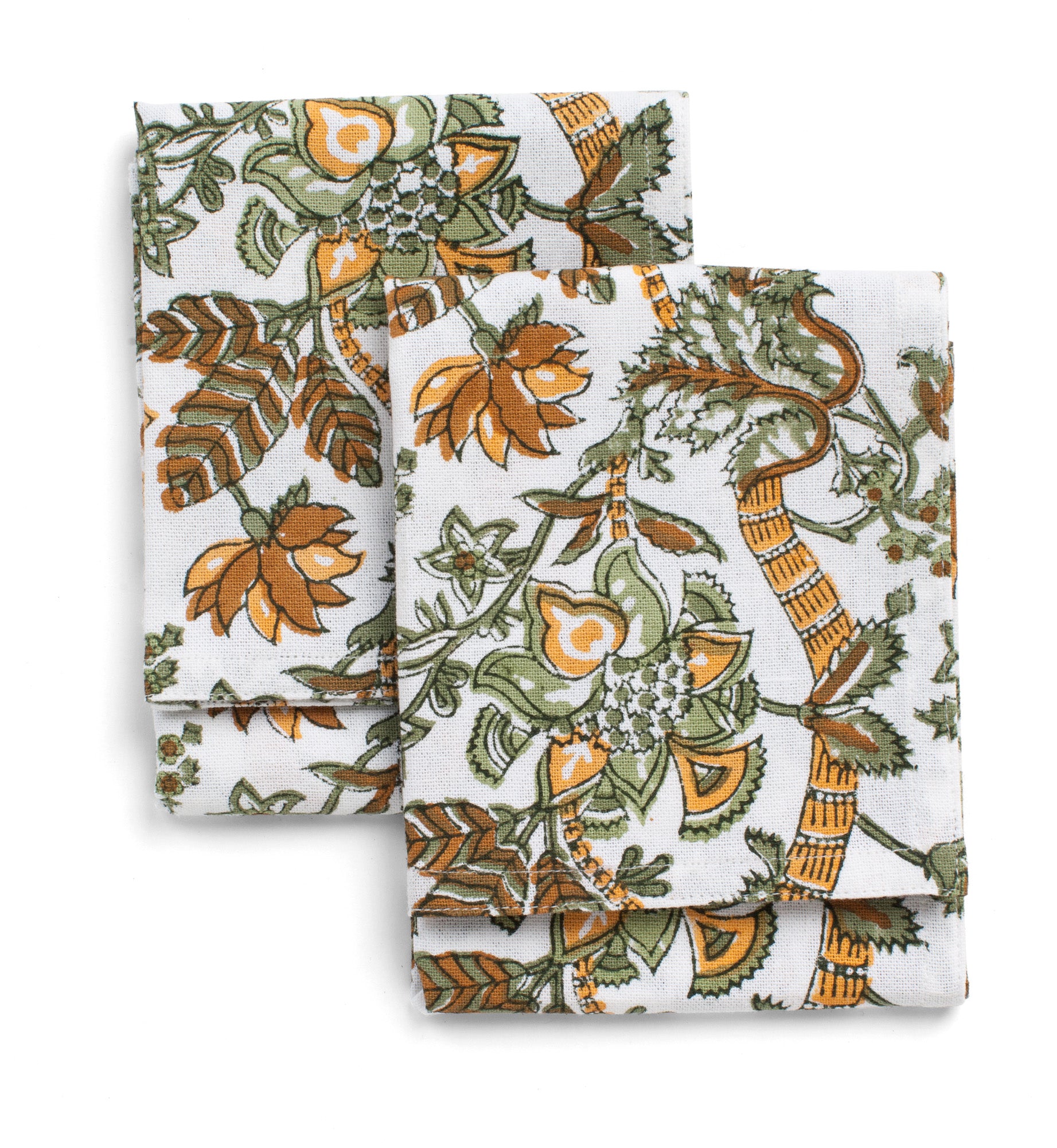 Floral kitchen towels in Ochre