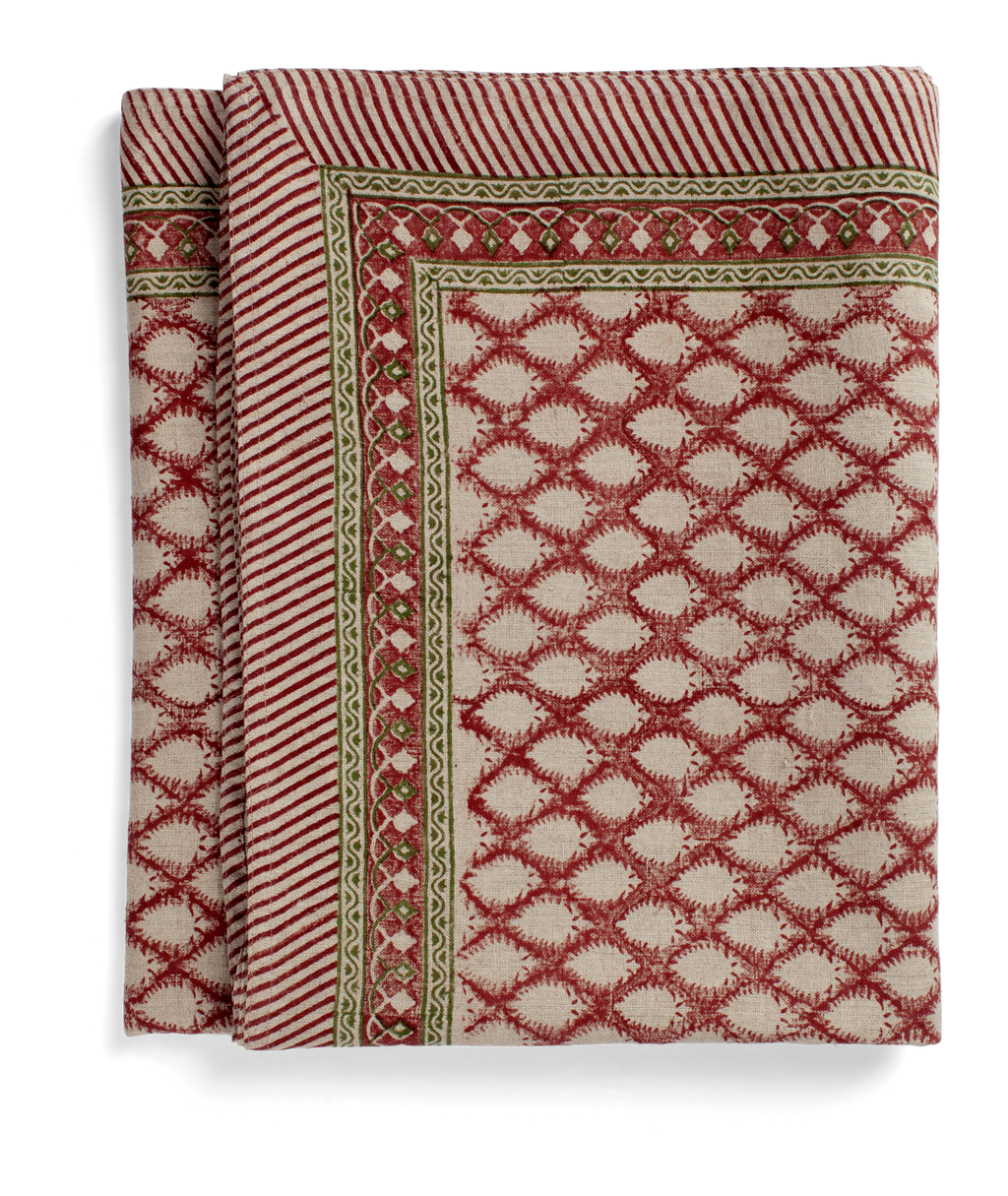 Linen tablecloth with Cypress print in Red