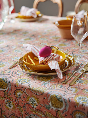 Linen tablecloth with Pomegranate print in Orange
