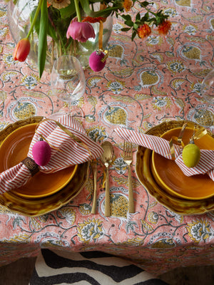 Linen tablecloth with Pomegranate print in Orange