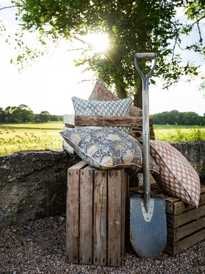 Linen cushion with Cypress print in Navy Blue