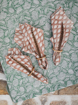 Linen tablecloth with Autumn Leaves print in Green