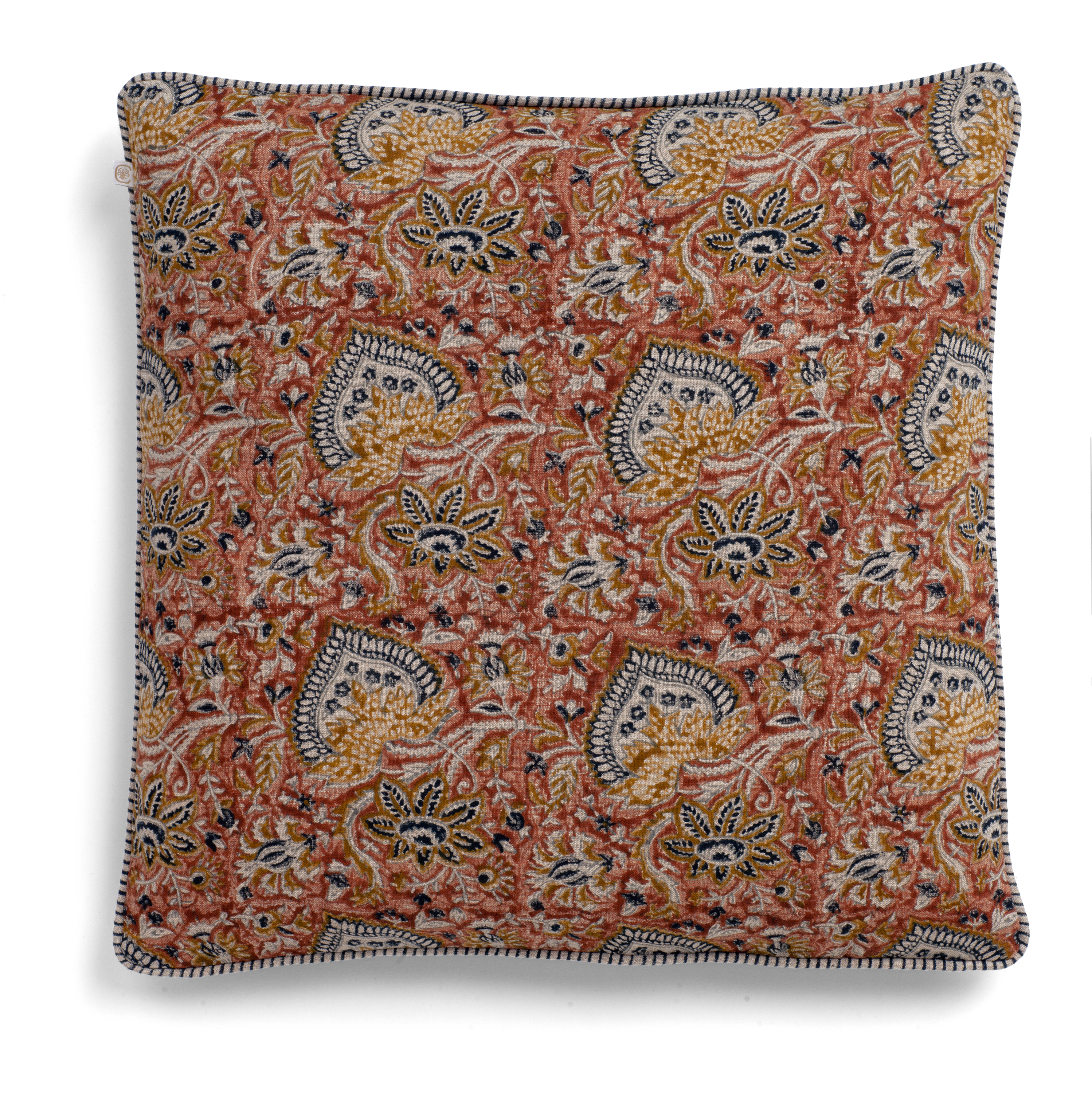 Linen cushion with Oriental print in Mustard