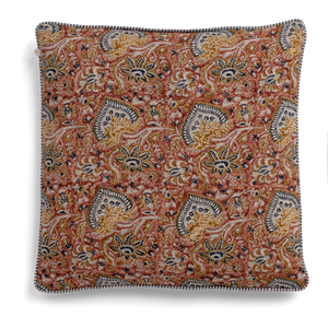 Linen cushion with Oriental print in Mustard