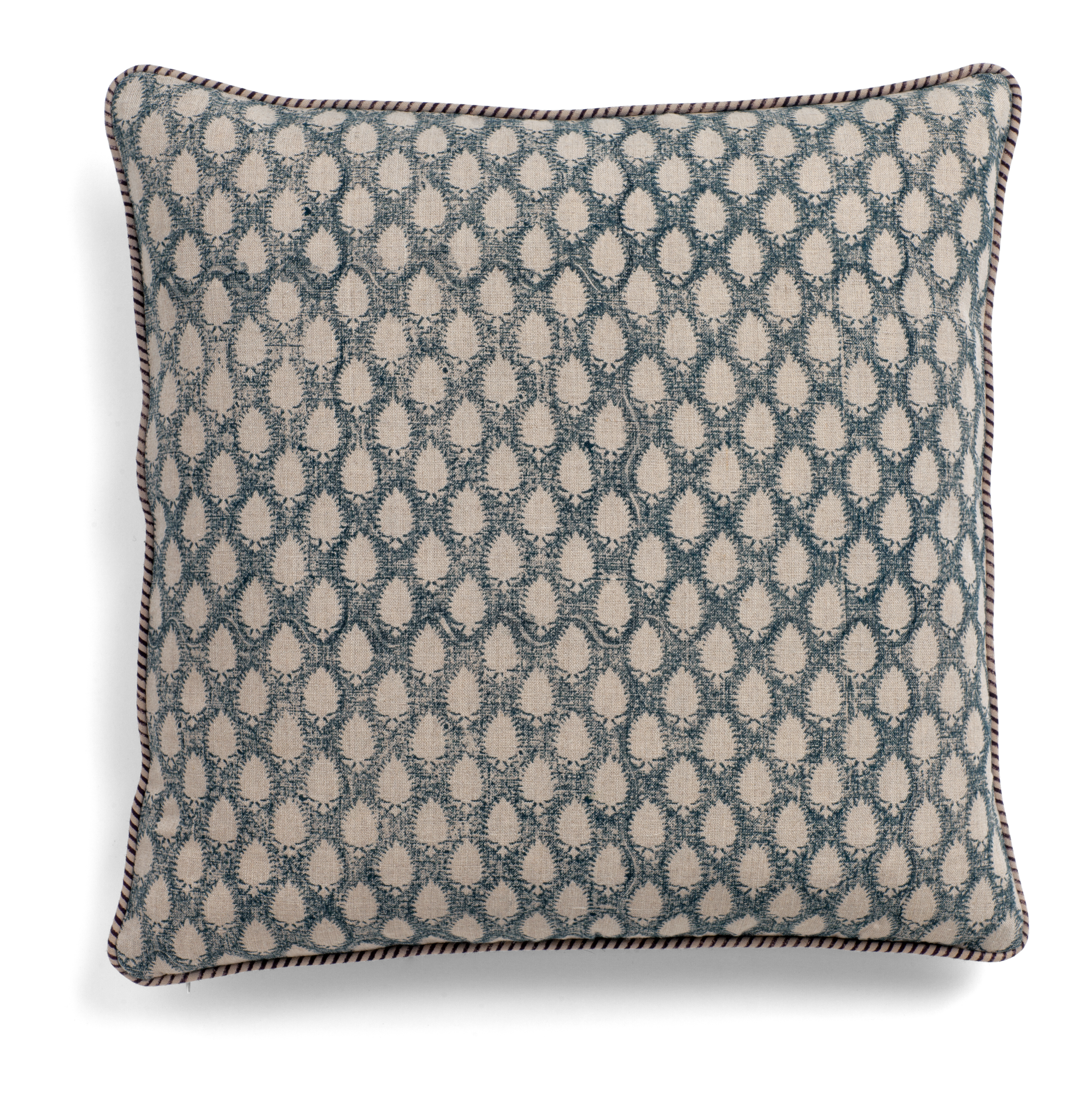 Linen cushion with Cypress print in Navy Blue