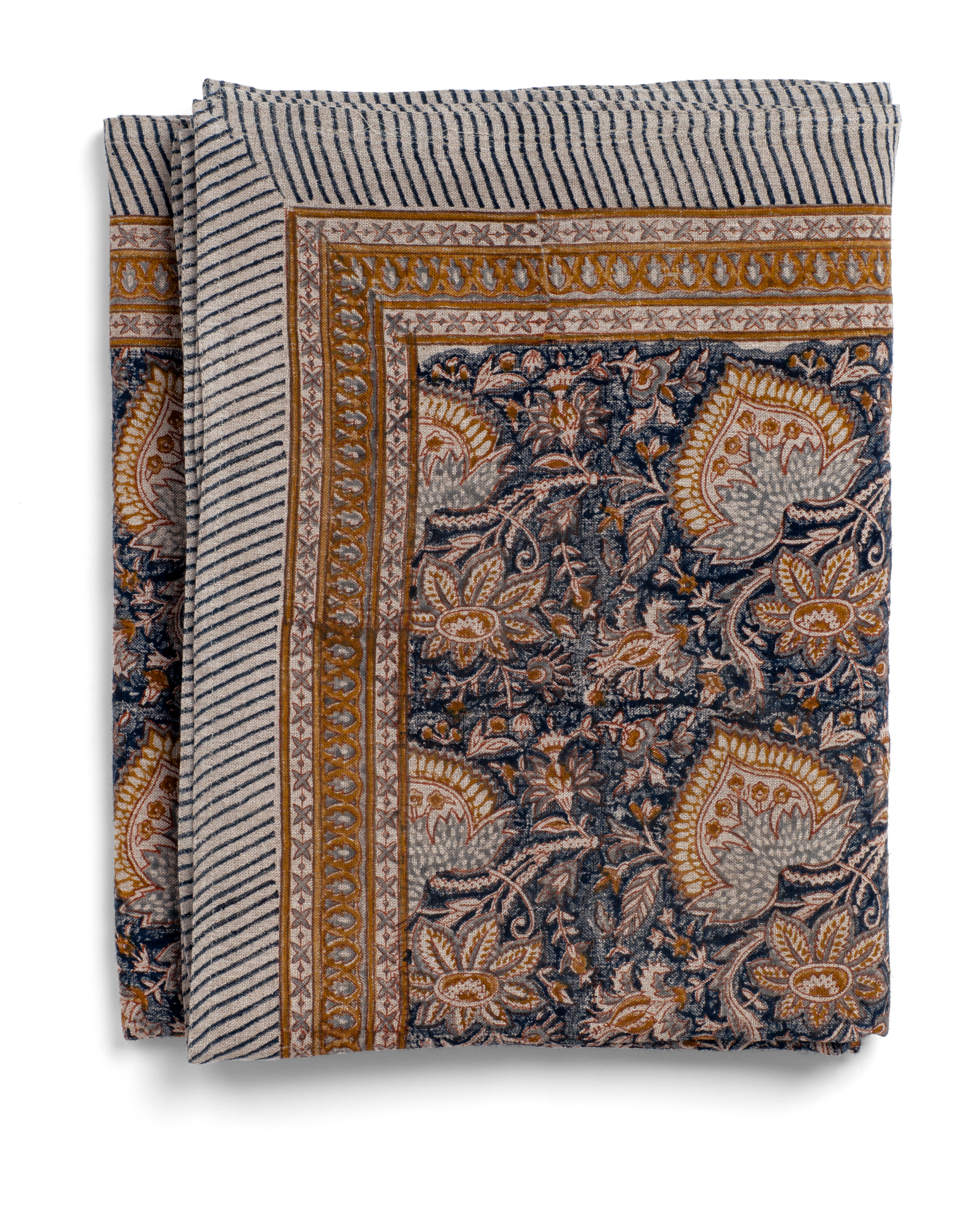 Linen tablecloth with Oriental print in Navy Blue