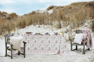 Linen tablecloth with Floral print in Ruby