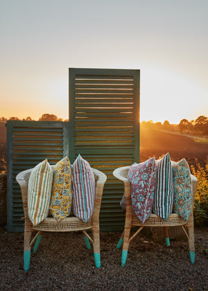 Indian Stripe cushion in Yellow and Turquoise