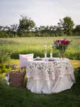 Round linen tablecloth with Floral print in Ruby