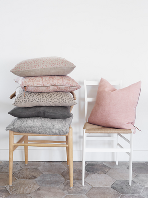 Linen cushion with Paradise print in Rose
