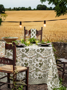 Linen tablecloth with Floral print in Olive